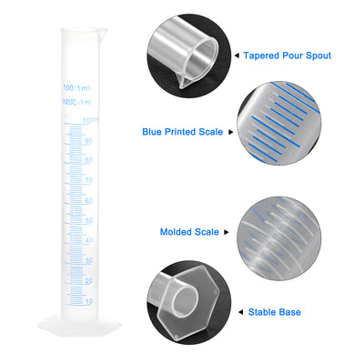 Harfington Uxcell Plastic Graduated Cylinder, 100ml Measuring Cylinder 2-Sided Metric Marking 3Pcs