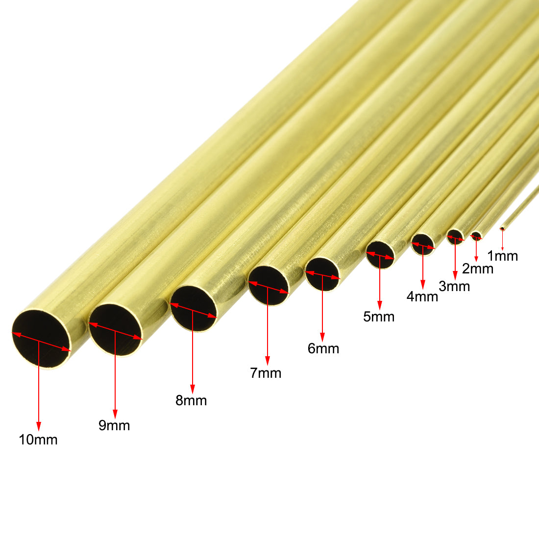uxcell Uxcell Brass Tube, 1mm 2mm 3mm 4mm 5mm 6mm 7mm 8mm 9mm 10mm OD X 0.2mm Wall Thickness 300mm Length Seamless Round Pipe Tubing, Pack of 10