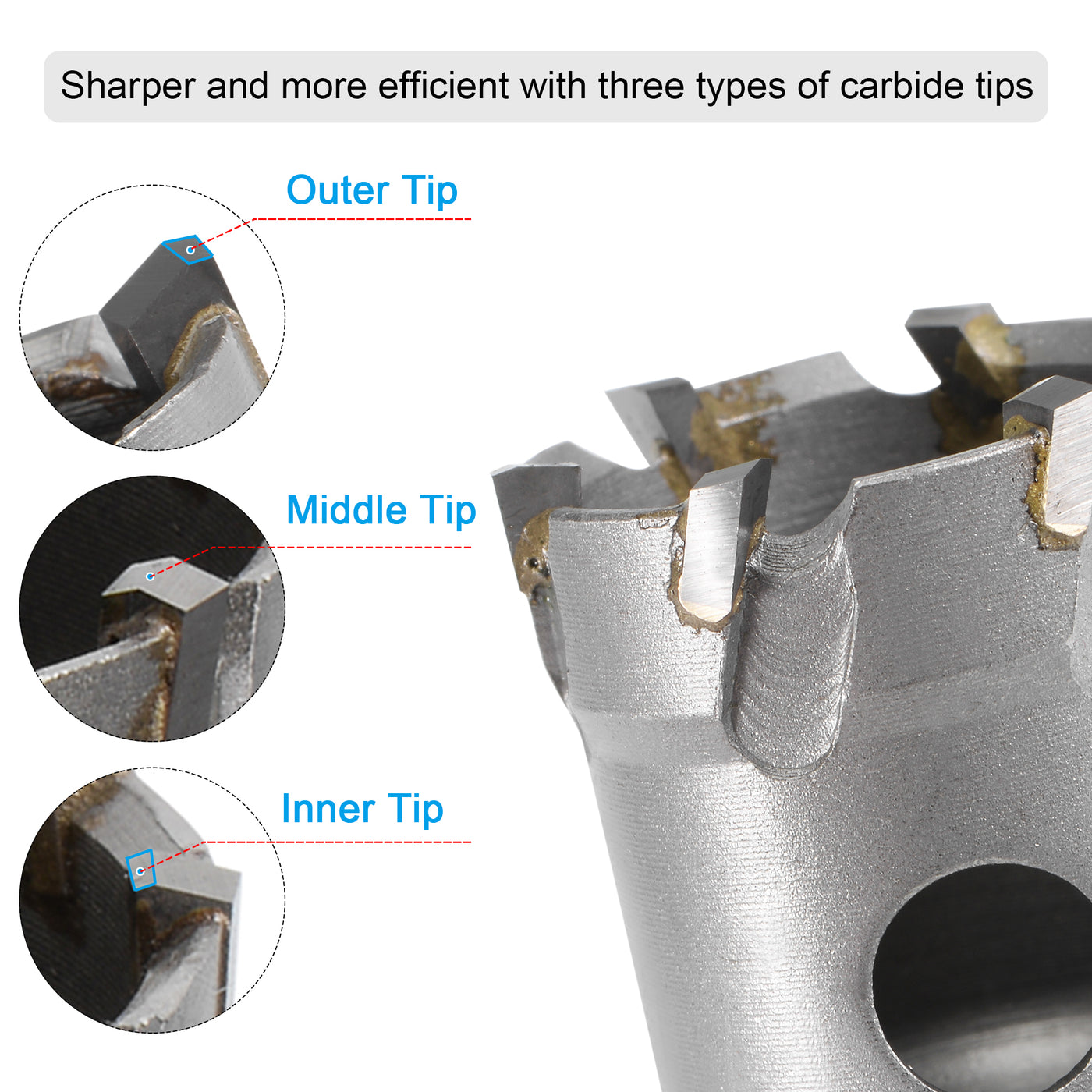 uxcell Uxcell 60mm Carbide Hole Cutter Hole Saws for Stainless Steel with Center Drill