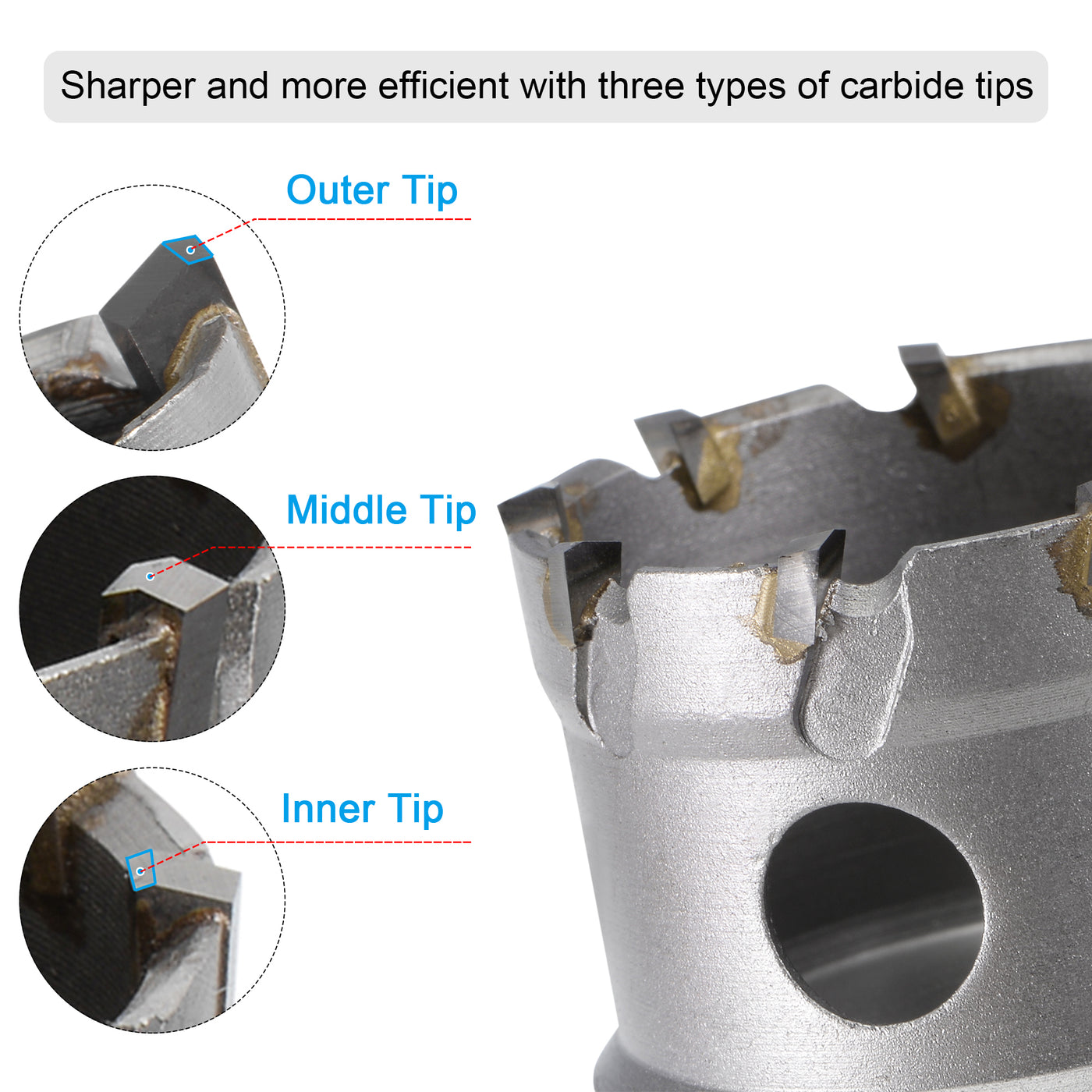 uxcell Uxcell 60mm Carbide Hole Cutter Hole Saws for Stainless Steel with Center Drill