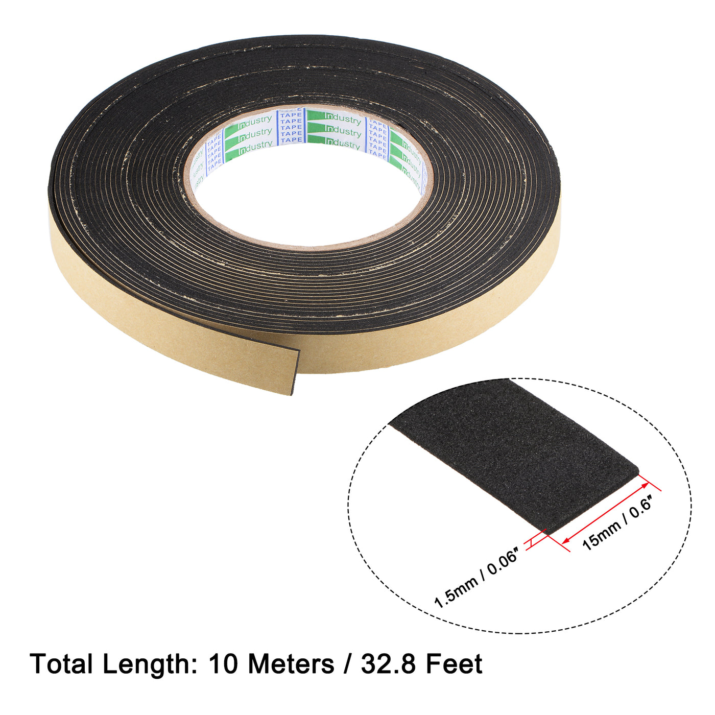 uxcell Uxcell 2pc Sealing Foam Tape 15mmx1.5mmx10m Self Adhesive Weather Strip for Window Door