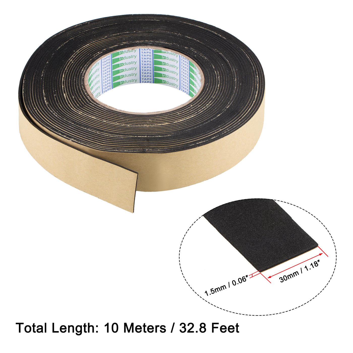 uxcell Uxcell Sealing Foam Tape 30mmx1.5mmx10m EVA Self Adhesive Weather Strip for Window Door