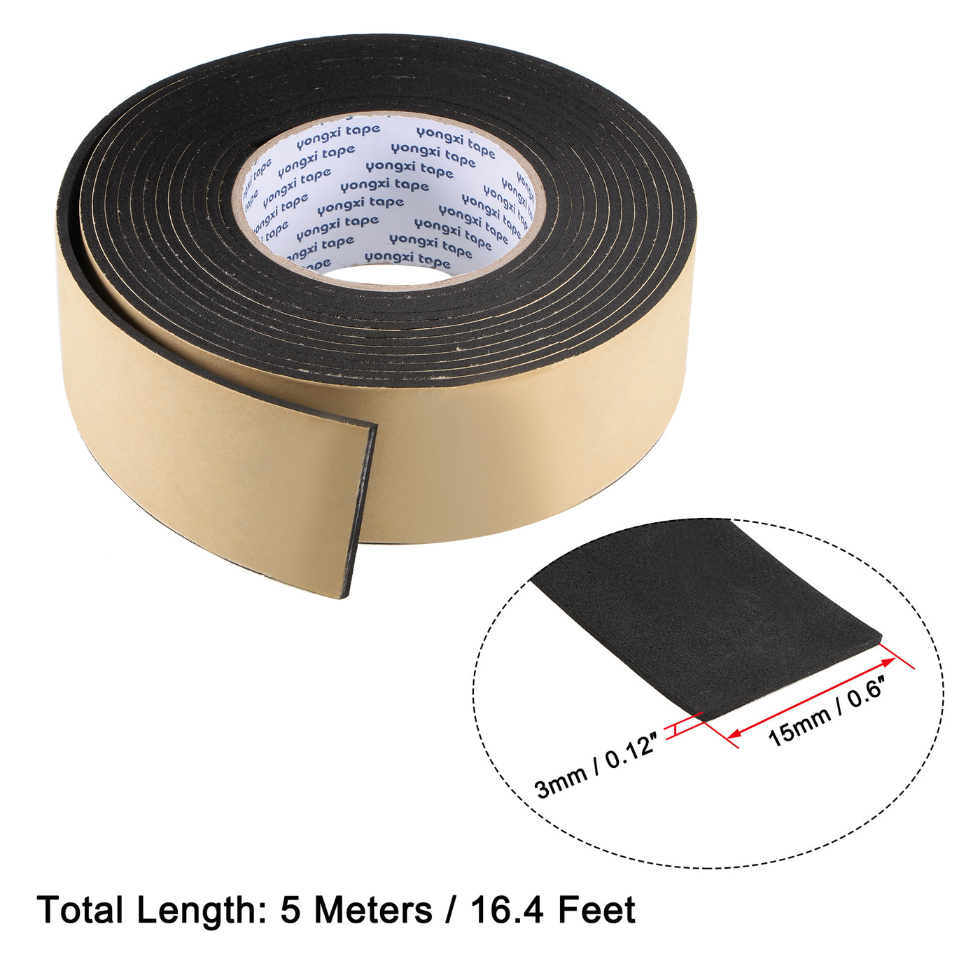 uxcell Uxcell Sealing Foam Tape 15mmx3mmx5m EVA Self Adhesive Weather Strip for Window Door