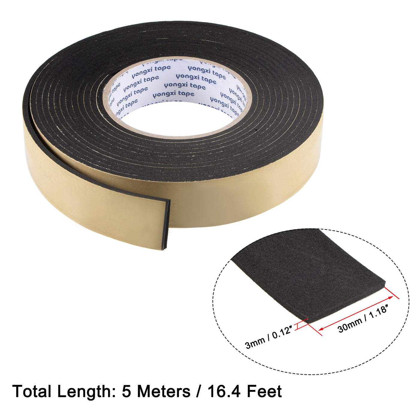 uxcell Uxcell 2pcs Sealing Foam Tape 30mmx3mmx5m Self Adhesive Weather Strip for Window Door