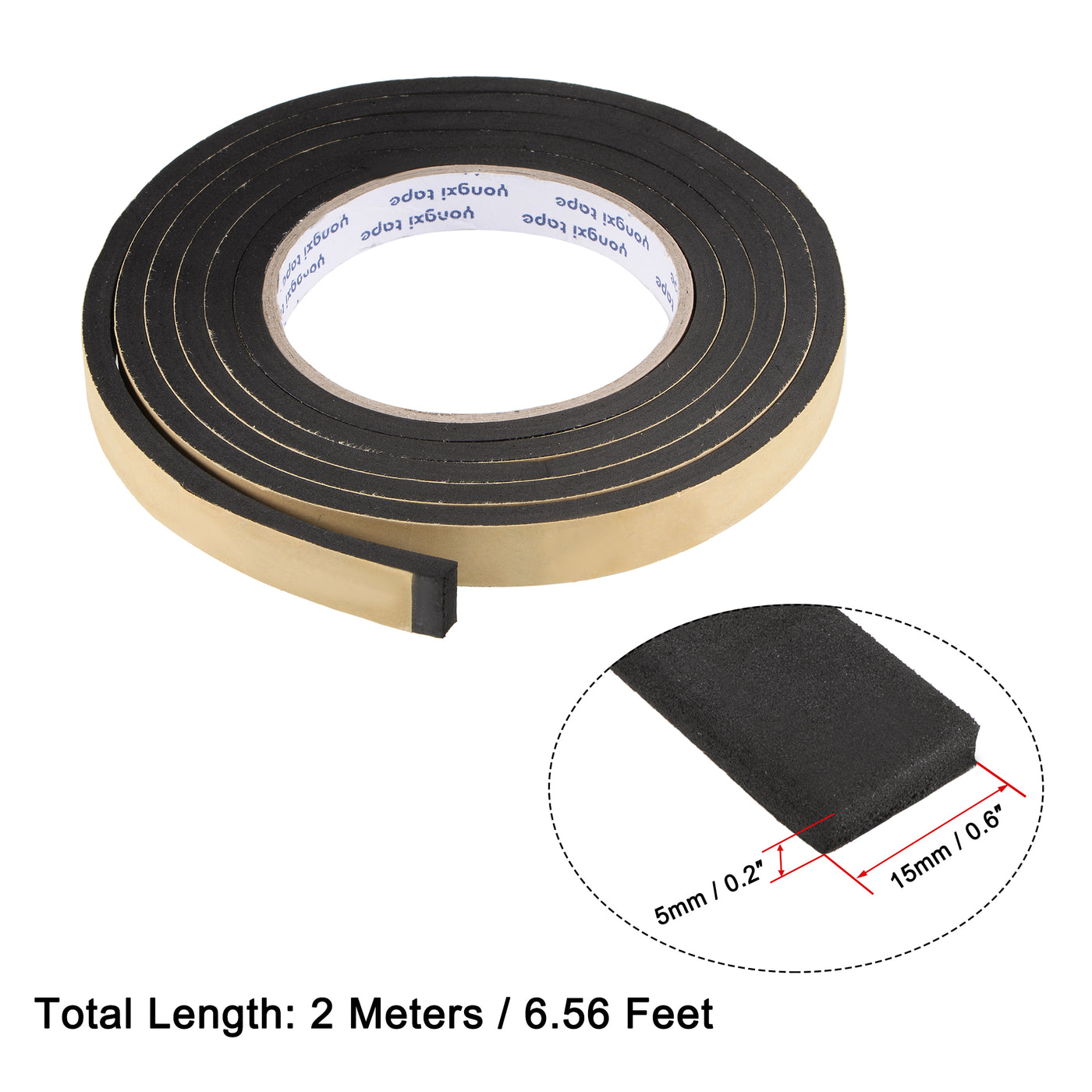uxcell Uxcell Sealing Foam Tape 15mmx5mmx2m EVA Self Adhesive Weather Strip for Window Door