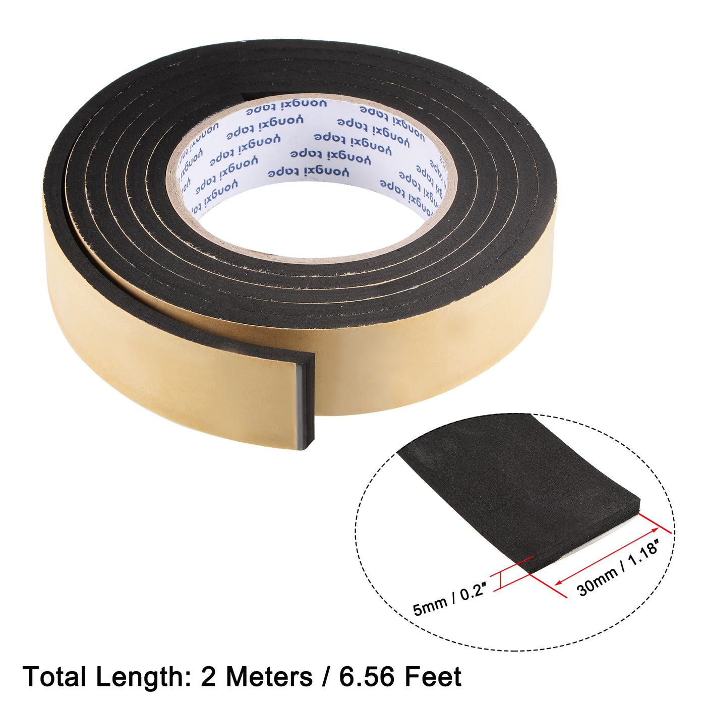 uxcell Uxcell Sealing Foam Tape 30mmx5mmx2m EVA Self Adhesive Weather Strip for Window Door