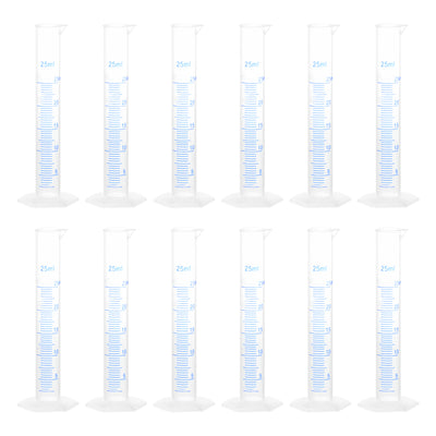 Harfington Uxcell Plastic Graduated Cylinder, 25ml Measuring Cylinder 2-Sided Metric Marking 12Pcs