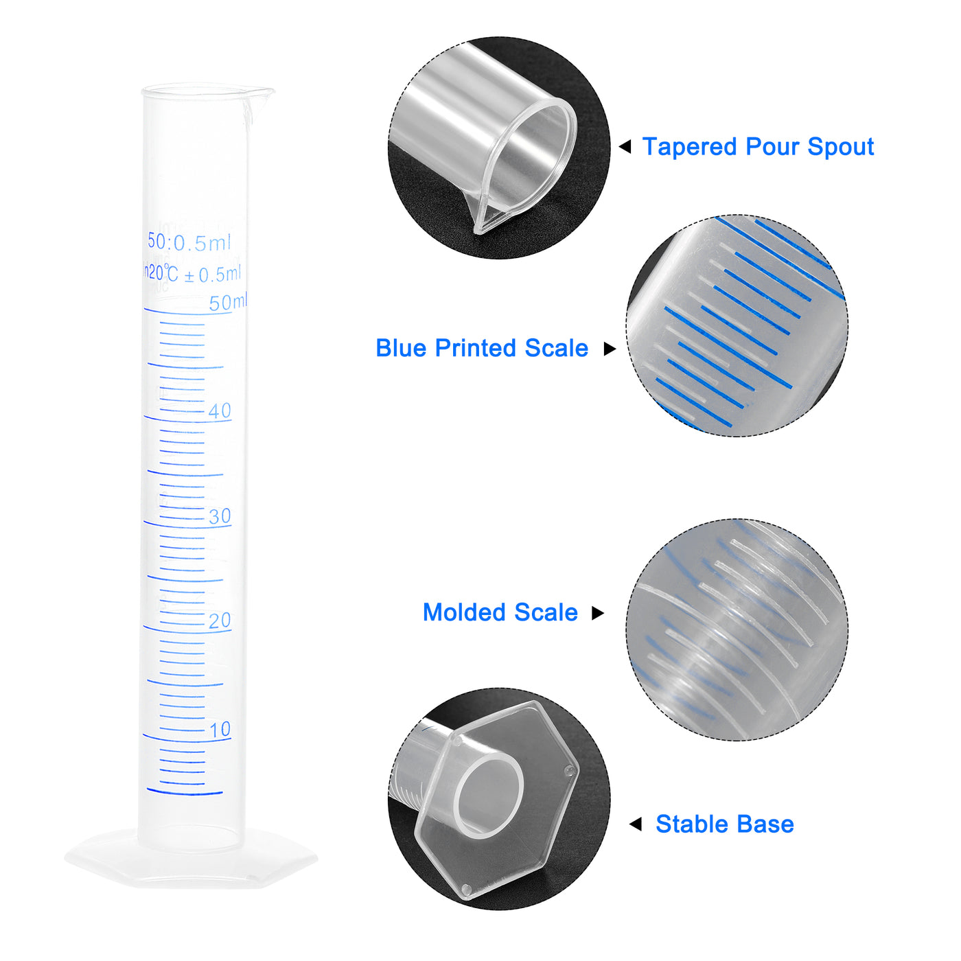 uxcell Uxcell Plastic Graduated Cylinder, 50ml Measuring Cylinder 2-Sided Metric Marking 12Pcs