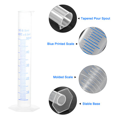 Harfington Uxcell Plastic Graduated Cylinder, 50ml Measuring Cylinder 2-Sided Metric Marking 12Pcs