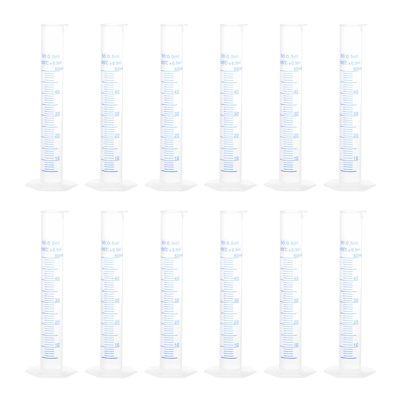 uxcell Uxcell Plastic Graduated Cylinder, 50ml Measuring Cylinder 2-Sided Metric Marking 12Pcs