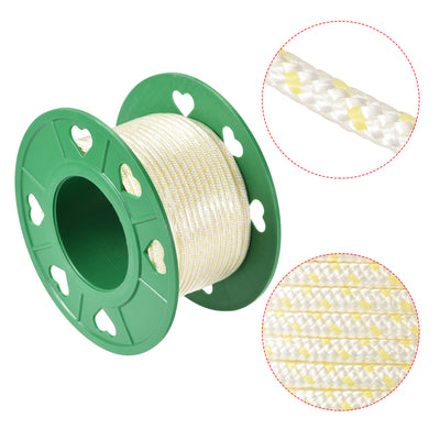 Harfington Uxcell Recoil start Rope 4mm 5/32 Inch Dia 30m 98ft Polyester Pull Cord White Yellow for Lawn Mower Trimmer Engine Replacement Part