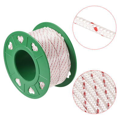 Harfington Uxcell Recoil start Rope 3.5mm 1/16 Inch Dia 60m 196ft Polyester Pull Cord White Red for Lawn Mower Trimmer Engine Replacement Part