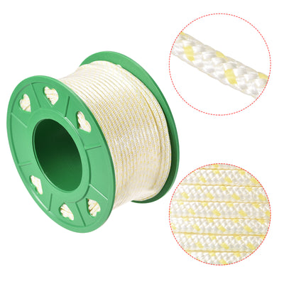 Harfington Uxcell Recoil start Rope 4mm 5/32 Inch Dia 60m 196ft Polyester Pull Cord White Yellow for Lawn Mower Trimmer Engine Replacement Part