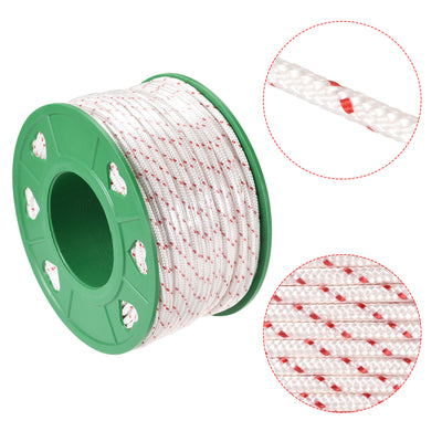Harfington Uxcell Recoil start Rope 4.5mm 3/16 Inch Dia 60m 196ft Polyester Pull Cord White Red for Lawn Mower Trimmer Engine Replacement Part