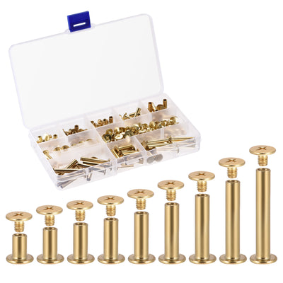 Harfington Uxcell 9 Sizes Phillips Screw Post Male M4x5mm Binding Bolts Gold Tone 90 Sets