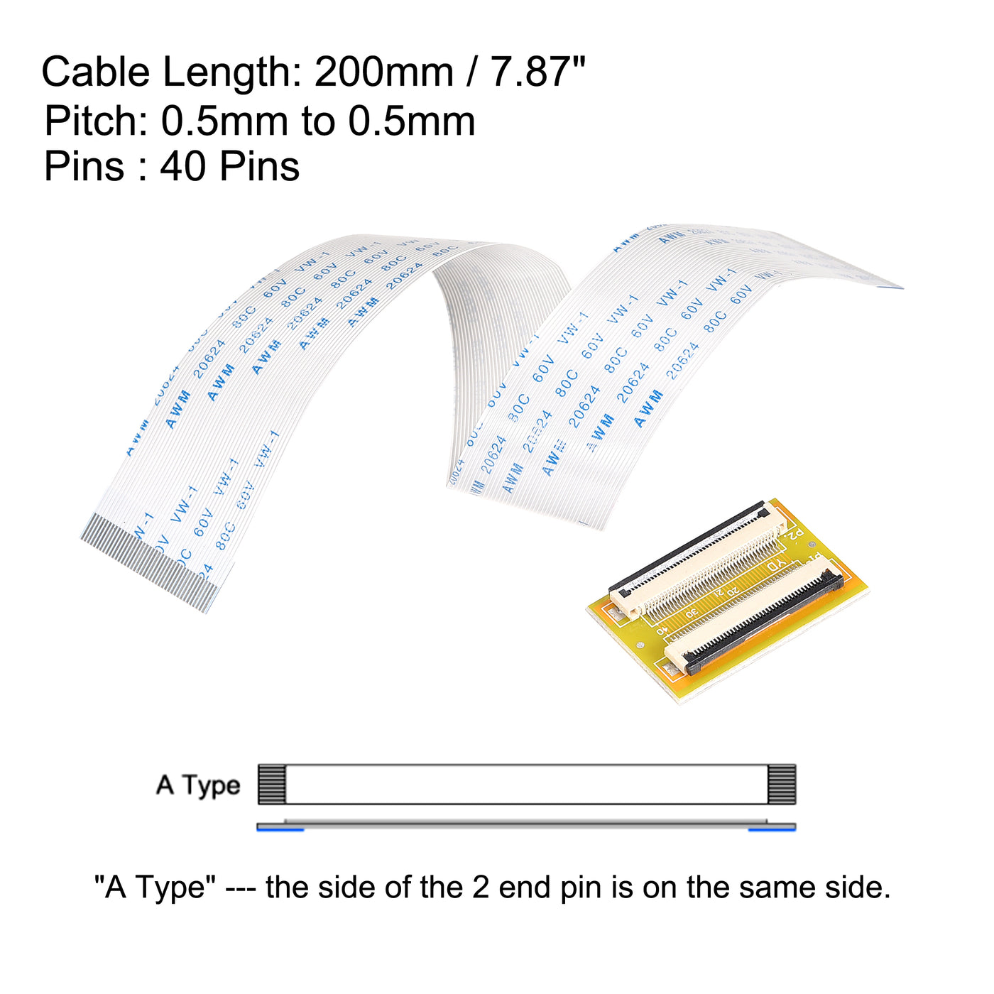 uxcell Uxcell A Type Flexible Flat Cable and Flip Up to Mount Adapter Kit,40P 0.5mm Pitch 20cm