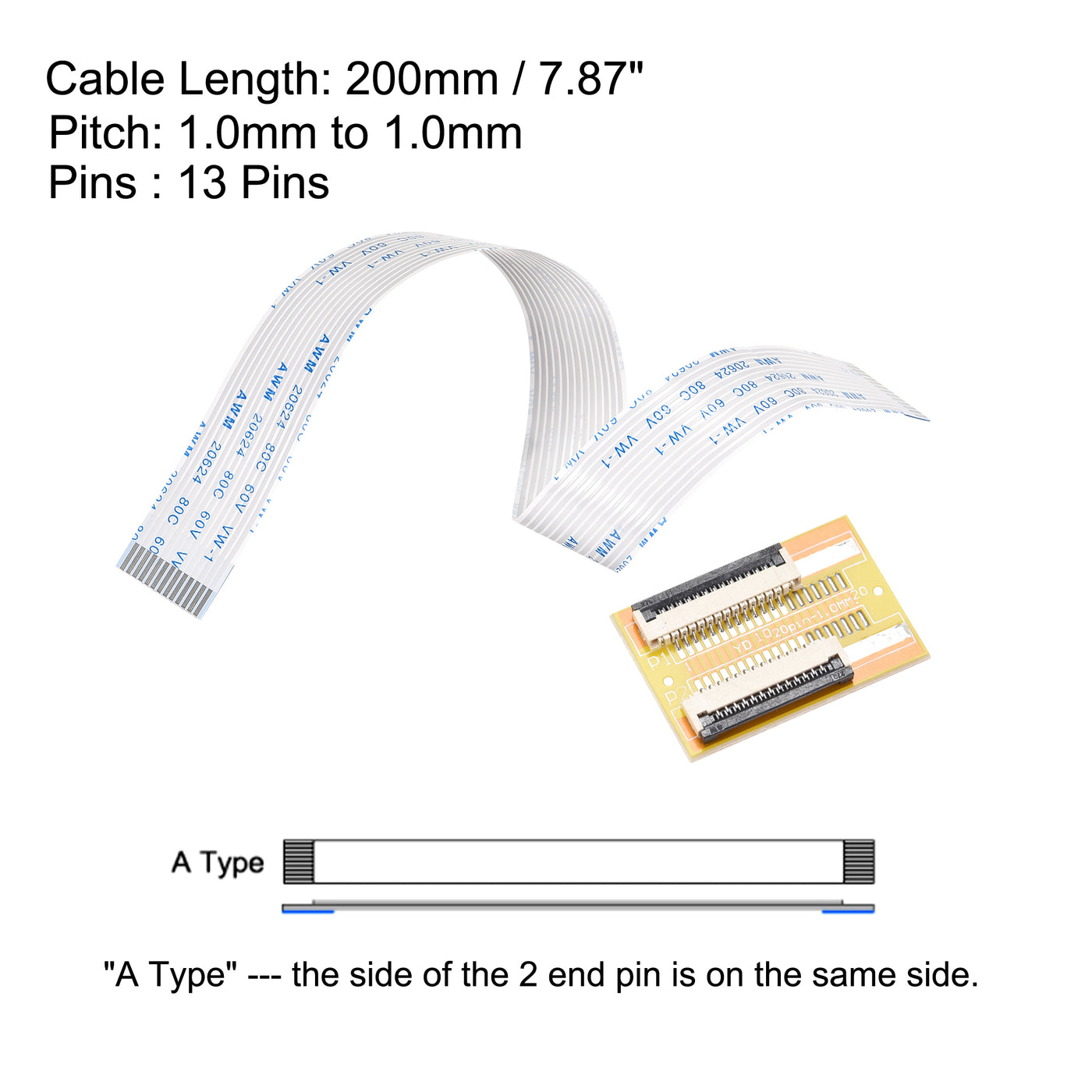 uxcell Uxcell A Type Flexible Flat Cable and Flip Up to Mount Adapter Kit,13P 1.0mm Pitch 20cm