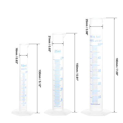 Harfington Uxcell Plastic Graduated Cylinder, 10ml 25ml 50ml Measuring Cylinder,  Double-Sided Metric Marking, Clear Hex Base, 6 in 2 Sets