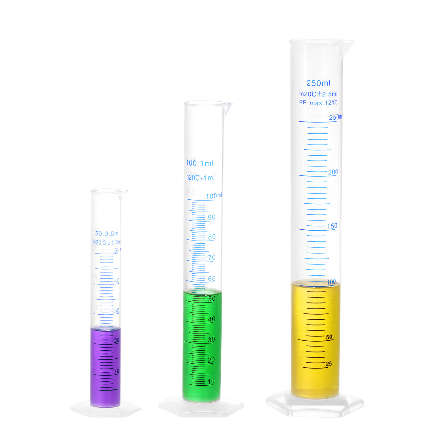 uxcell Uxcell Plastic Graduated Cylinder, 50ml 100ml 250ml Measuring Cylinder,  Double-Sided Metric Marking, Clear Hex Base, 3 in 1 Set