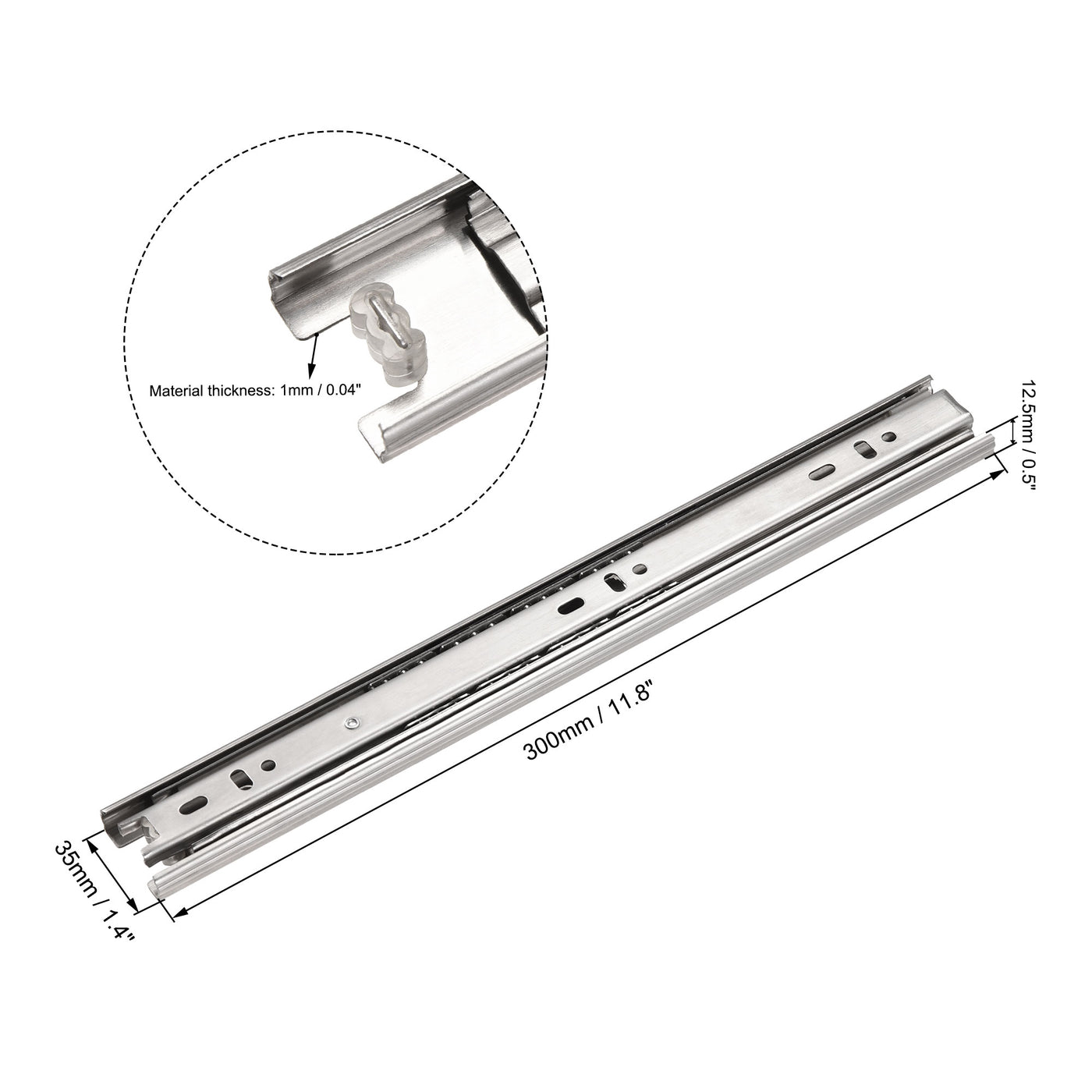 uxcell Uxcell 11.8Inch Drawer Slides , Full Extension Ball Bearing Slide Track Rail 35mm Wide 3 Sections 100lb Capacity Silver Tone , 1 Pair