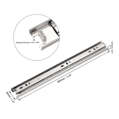 Harfington Uxcell 11.8Inch Drawer Slides , Full Extension Ball Bearing Slide Track Rail 35mm Wide 3 Sections 100lb Capacity Silver Tone , 1 Pair