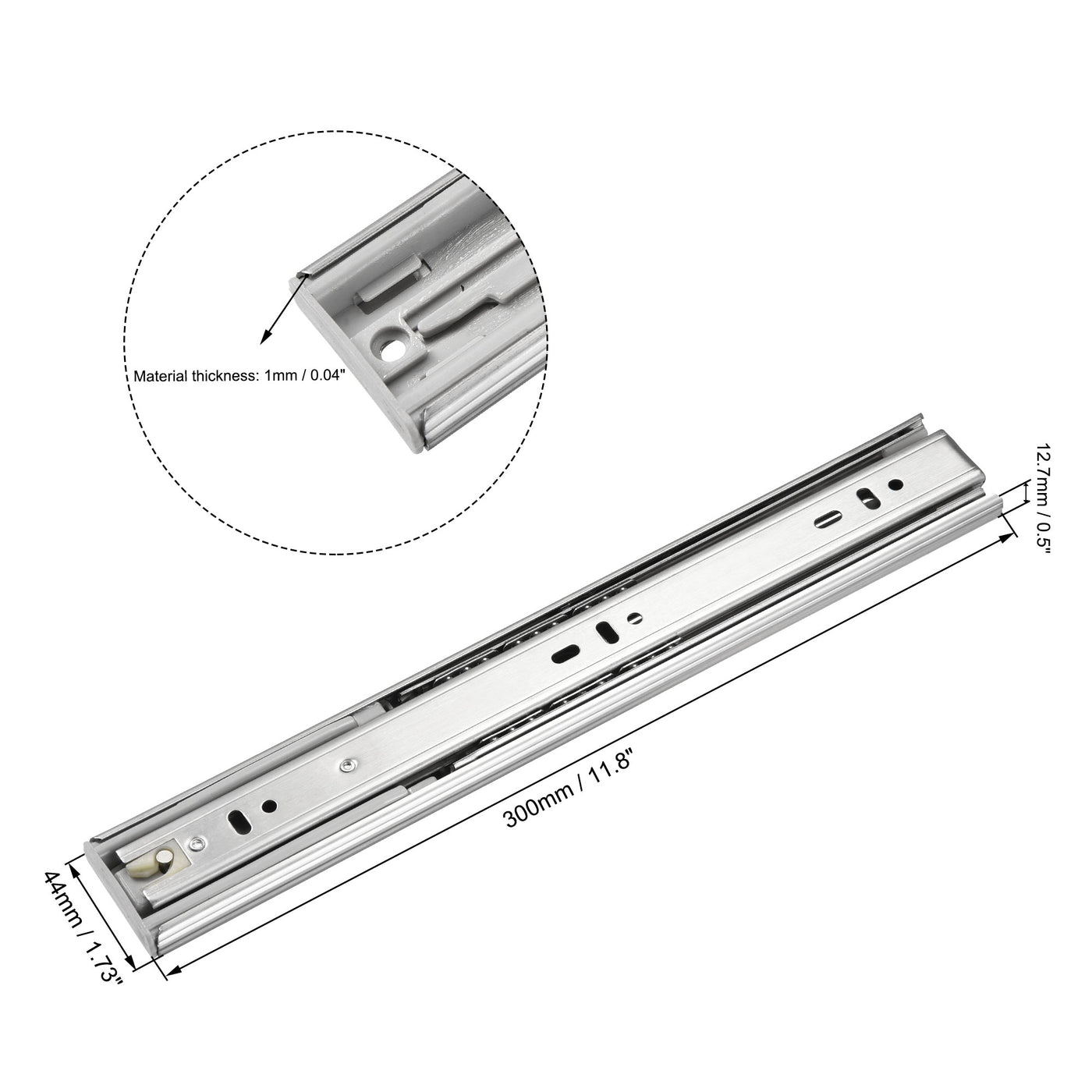 uxcell Uxcell 11.8Inch Drawer Slides Soft-Close Ball Bearing Slide Track Rail with Spring Damping 44mm Wide 3 Sections 100lb Capacity , 1 Pair
