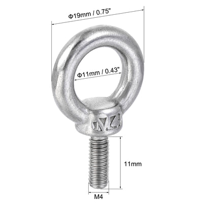 Harfington Uxcell Lifting Eye Bolt M4 x 11mm Male Thread with Hex Screw Nut for Hanging, 304 Stainless Steel, 2 Sets