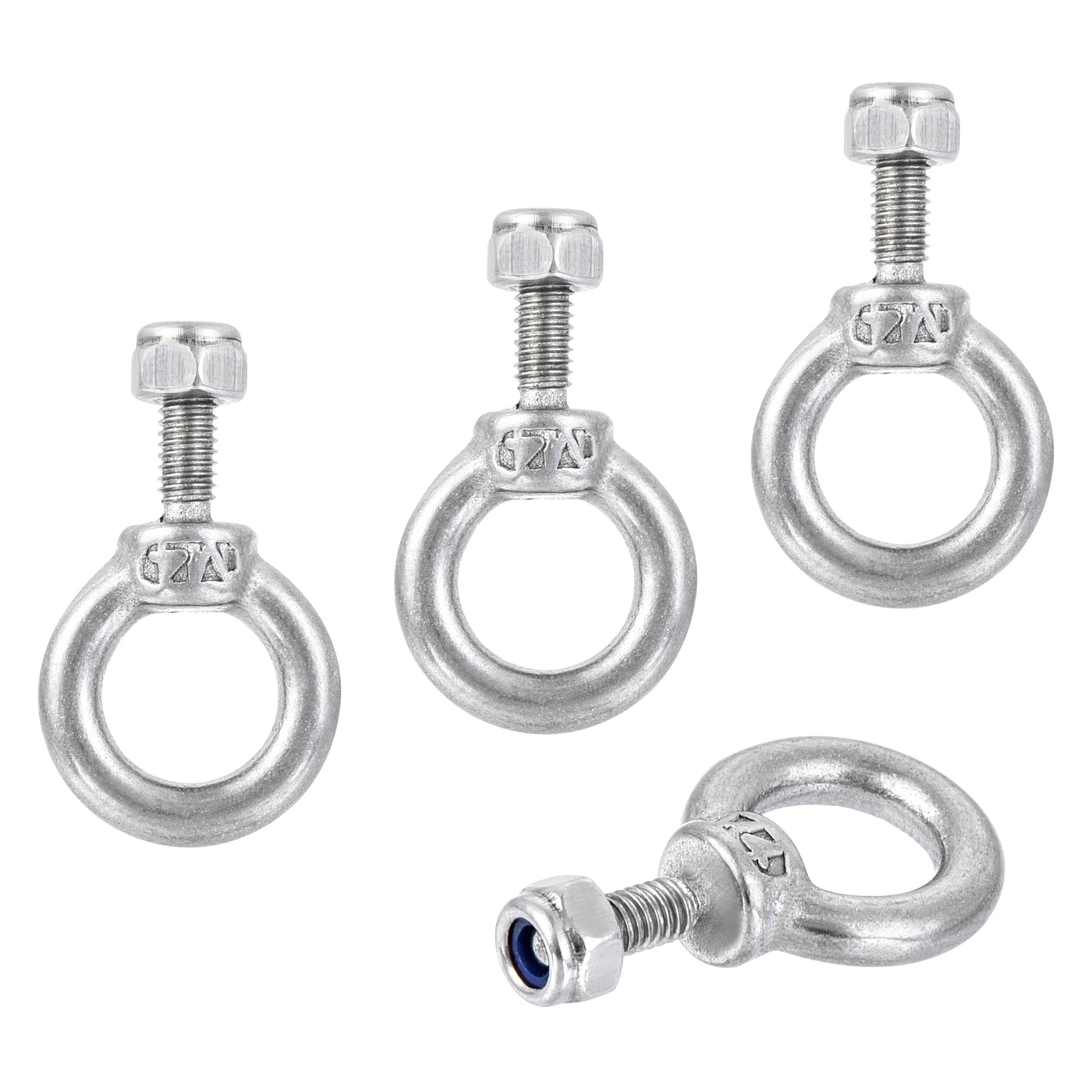 uxcell Uxcell Lifting Eye Bolt M4 x 11mm Male Thread with Hex Screw Nut for Hanging, 304 Stainless Steel, 4 Sets