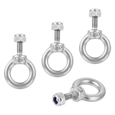 Harfington Uxcell Lifting Eye Bolt M4 x 11mm Male Thread with Hex Screw Nut for Hanging, 304 Stainless Steel, 4 Sets
