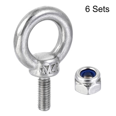 Harfington Uxcell Lifting Eye Bolt M4 x 11mm Male Thread with Hex Screw Nut for Hanging, 304 Stainless Steel, 6 Sets