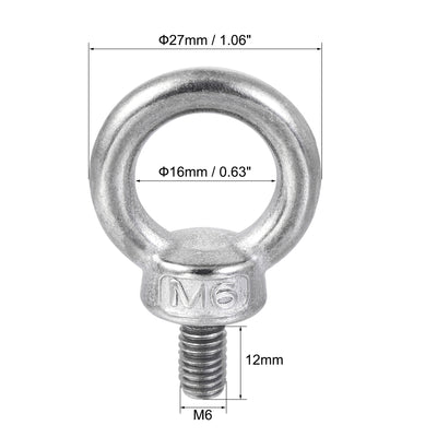 Harfington Uxcell Lifting Eye Bolt M6 x 12mm Male Thread with Hex Screw Nut for Hanging, 304 Stainless Steel, 4 Sets