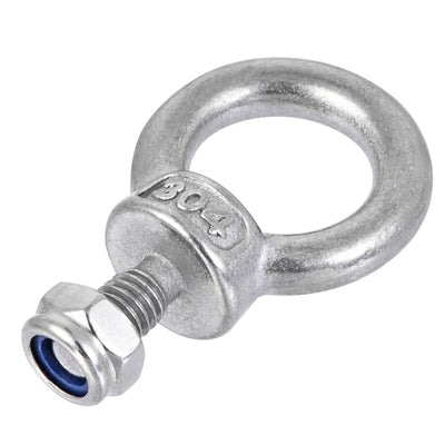 Harfington Uxcell Lifting Eye Bolt M6 x 12mm Male Thread with Hex Screw Nut for Hanging, 304 Stainless Steel, 4 Sets