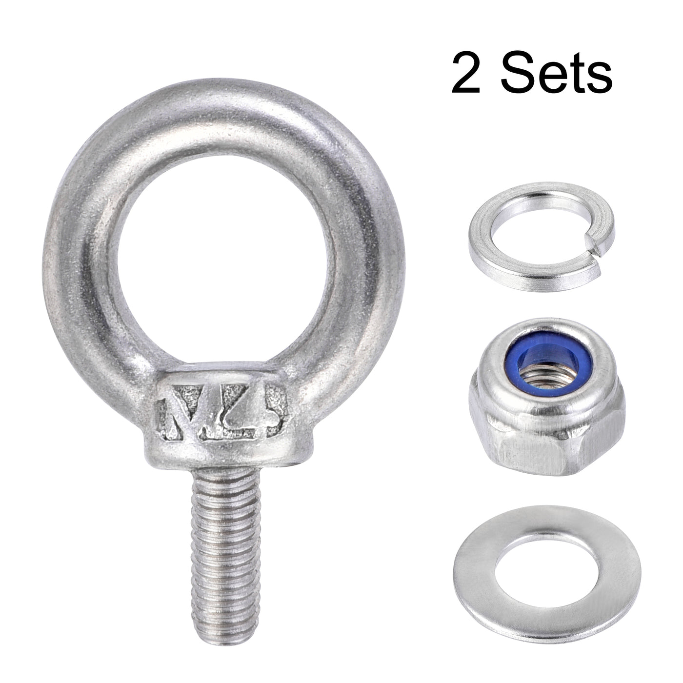 uxcell Uxcell Lifting Eye Bolt M4 x 11mm Male Thread with Hex Screw Nut Gasket Flat Washer for Hanging, 304 Stainless Steel, 2 Sets