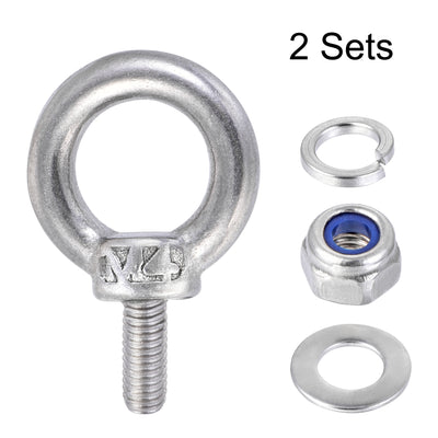 Harfington Uxcell Lifting Eye Bolt M4 x 11mm Male Thread with Hex Screw Nut Gasket Flat Washer for Hanging, 304 Stainless Steel, 2 Sets