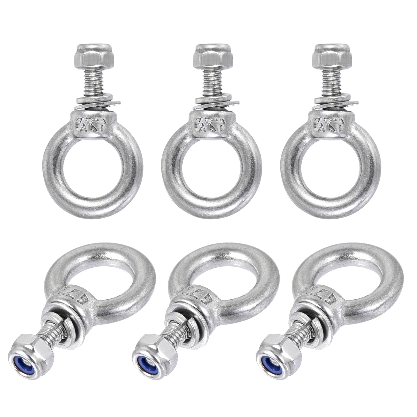 uxcell Uxcell Lifting Eye Bolt M4 x 11mm Male Thread with Hex Screw Nut Gasket Flat Washer for Hanging, 304 Stainless Steel, 6 Sets