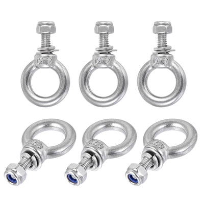 Harfington Uxcell Lifting Eye Bolt M4 x 11mm Male Thread with Hex Screw Nut Gasket Flat Washer for Hanging, 304 Stainless Steel, 6 Sets