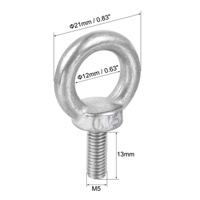 Harfington Uxcell Lifting Eye Bolt M5 x 12.5mm Male Thread with Hex Screw Nut Gasket Flat Washer for Hanging, 304 Stainless Steel, 4 Sets