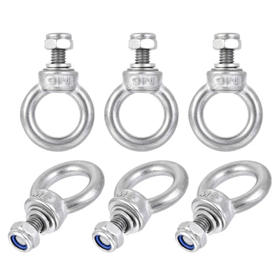 Harfington Uxcell Lifting Eye Bolt M6 x 12mm Male Thread with Hex Screw Nut Gasket Flat Washer for Hanging, 304 Stainless Steel, 6 Sets