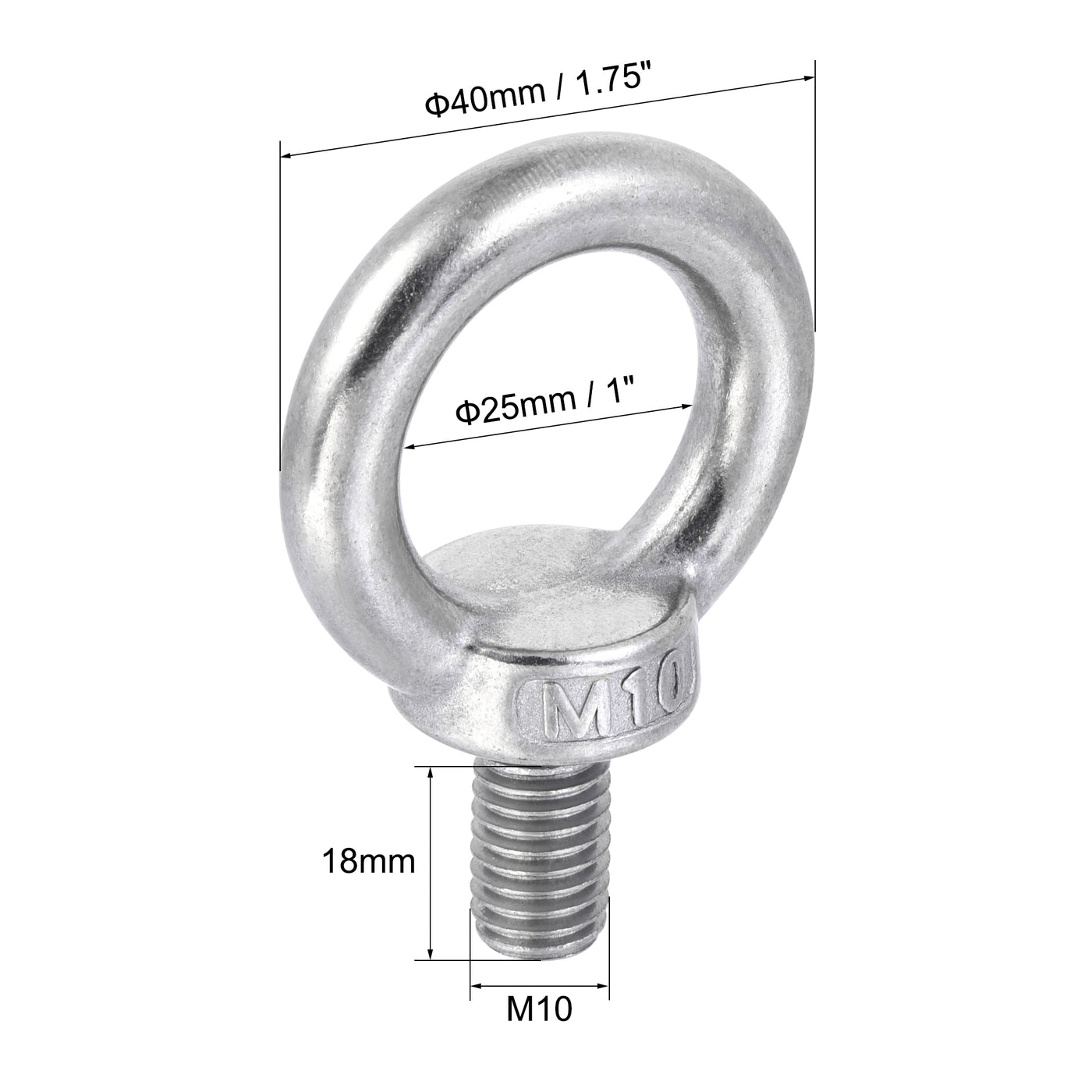 uxcell Uxcell Lifting Eye Bolt M10 x 18mm Male Thread with Hex Screw Nut Gasket Flat Washer for Hanging, 304 Stainless Steel, 2 Sets