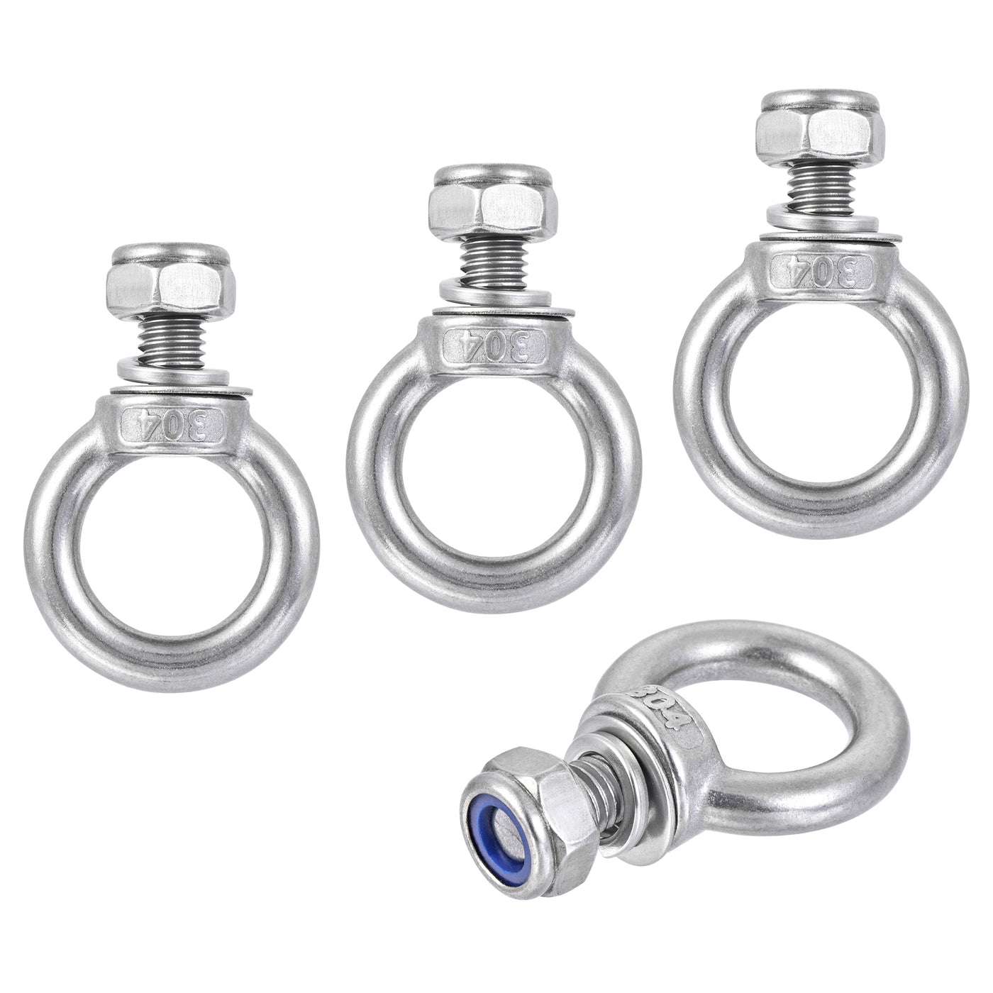 uxcell Uxcell Lifting Eye Bolt M10 x 18mm Male Thread with Hex Screw Nut Gasket Flat Washer for Hanging, 304 Stainless Steel, 4 Sets