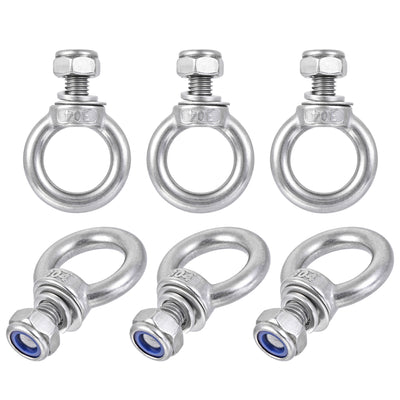 Harfington Uxcell Lifting Eye Bolt M10 x 18mm Male Thread with Hex Screw Nut Gasket Flat Washer for Hanging, 304 Stainless Steel, 6 Sets