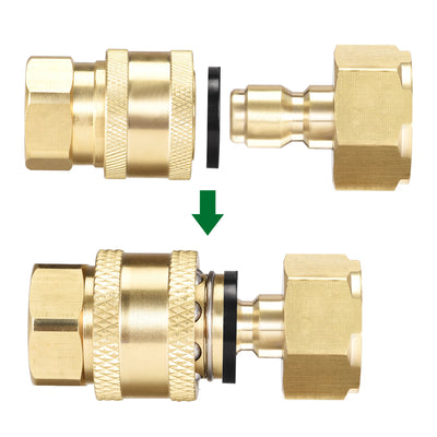 Harfington Uxcell Brass Quick Connector Set M22x1.5 & M14x1.5 Female Thread