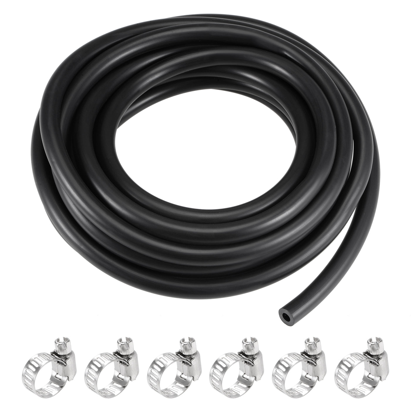 Uxcell Uxcell Fuel Line Hose 6mm(1/4") ID 10mm OD 16ft Oil Line & Fuel Pipe Rubber Water Hose Black, 6 Clamps