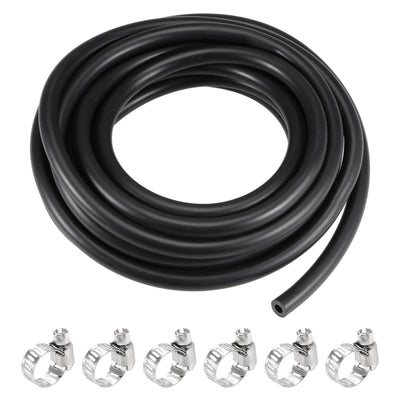 Harfington Uxcell Fuel Line Hose 6mm(1/4") ID 10mm OD 16ft Oil Line & Fuel Pipe Rubber Water Hose Black, 6 Clamps
