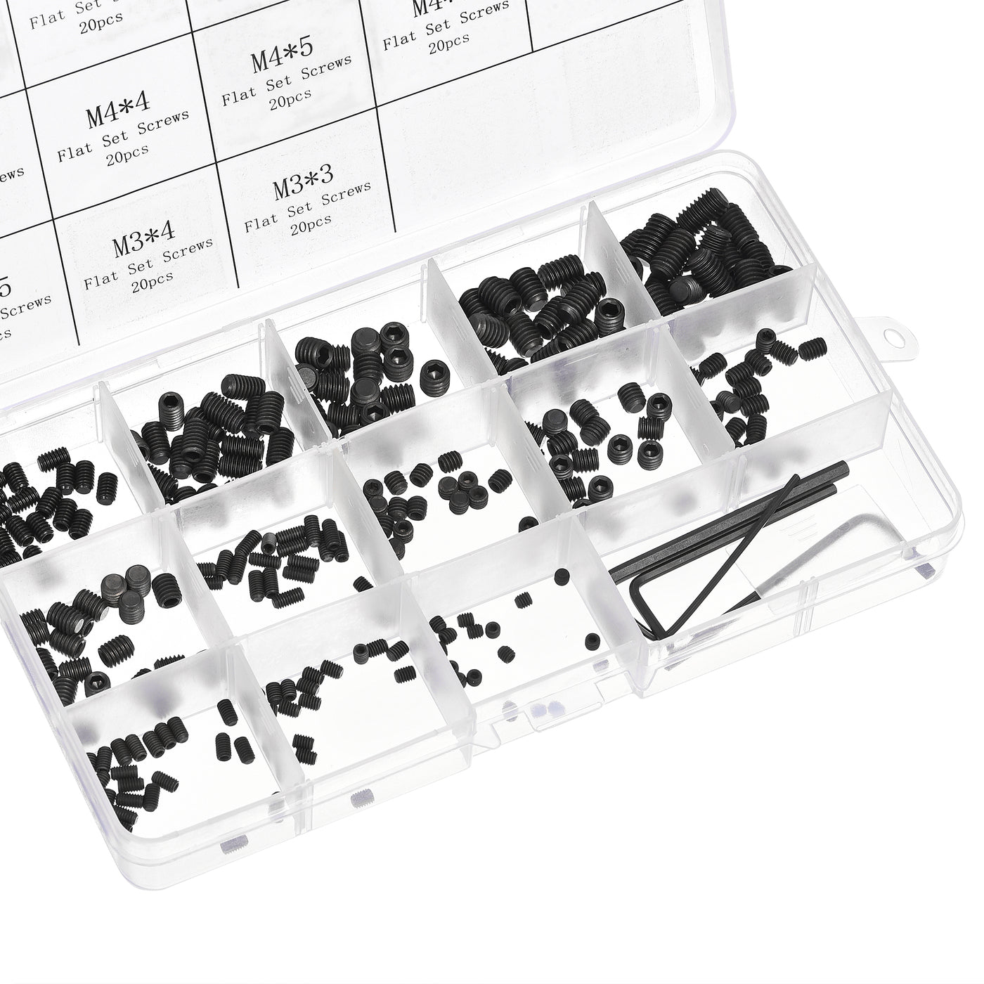 uxcell Uxcell Hex Socket Set Grub Screws, M3/M4/M5/M6 Metric Carbon Steel Flat Point Set Screws Assortment Kit with 4 Hex Wrenches 1set