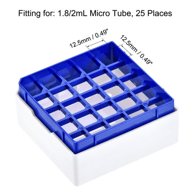 Harfington Uxcell Freezer Tube Box 25 Places Polypropylene Holder Rack for 1.8/2ml Microcentrifuge Tubes, Blue