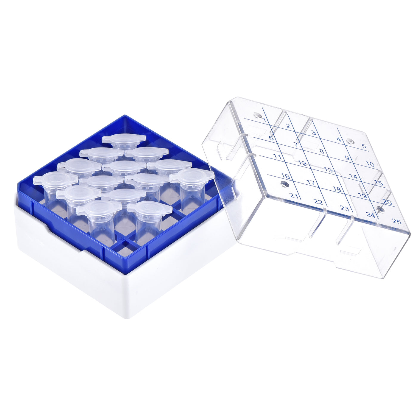 uxcell Uxcell Freezer Tube Box 25 Places Polypropylene Holder Rack for 1.8/2ml Microcentrifuge Tubes, Blue