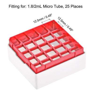 Harfington Uxcell Freezer Tube Box 25 Places Polypropylene Holder Rack for 1.8/2ml Microcentrifuge Tubes, Red 4Pcs