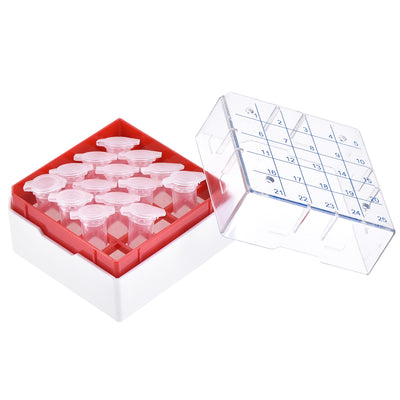 Harfington Uxcell Freezer Tube Box 25 Places Polypropylene Holder Rack for 1.8/2ml Microcentrifuge Tubes, Red