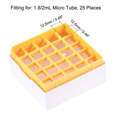 Harfington Uxcell Freezer Tube Box 25 Places Polypropylene Holder Rack for 1.8/2ml Microcentrifuge Tubes, Yellow 4Pcs